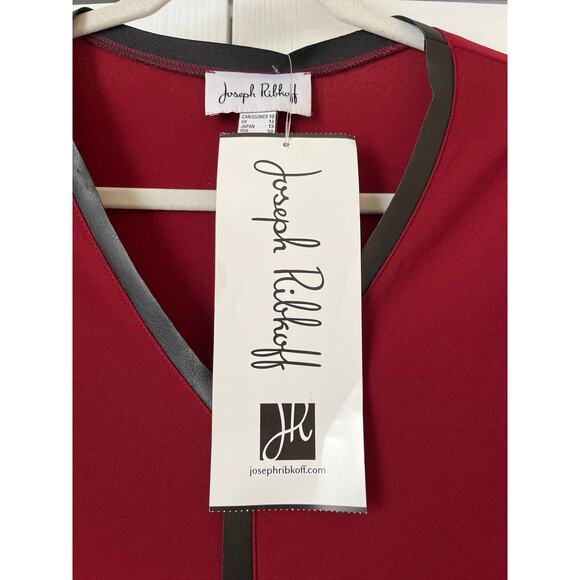 JOSEPH RIBKOFF NWT Leather Trim V Neck Tunic Blouse Sz 10 - Picture 5 of 10